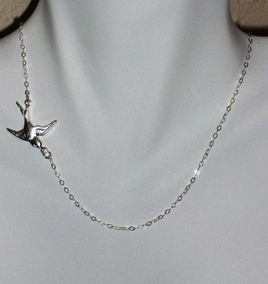 Set of Four-Bird Necklace, Sparrow Necklace, Sterling Silver Necklace, Sideways Fly Away Silver Bird Necklace, Bridesmaid Gift, Wedding
