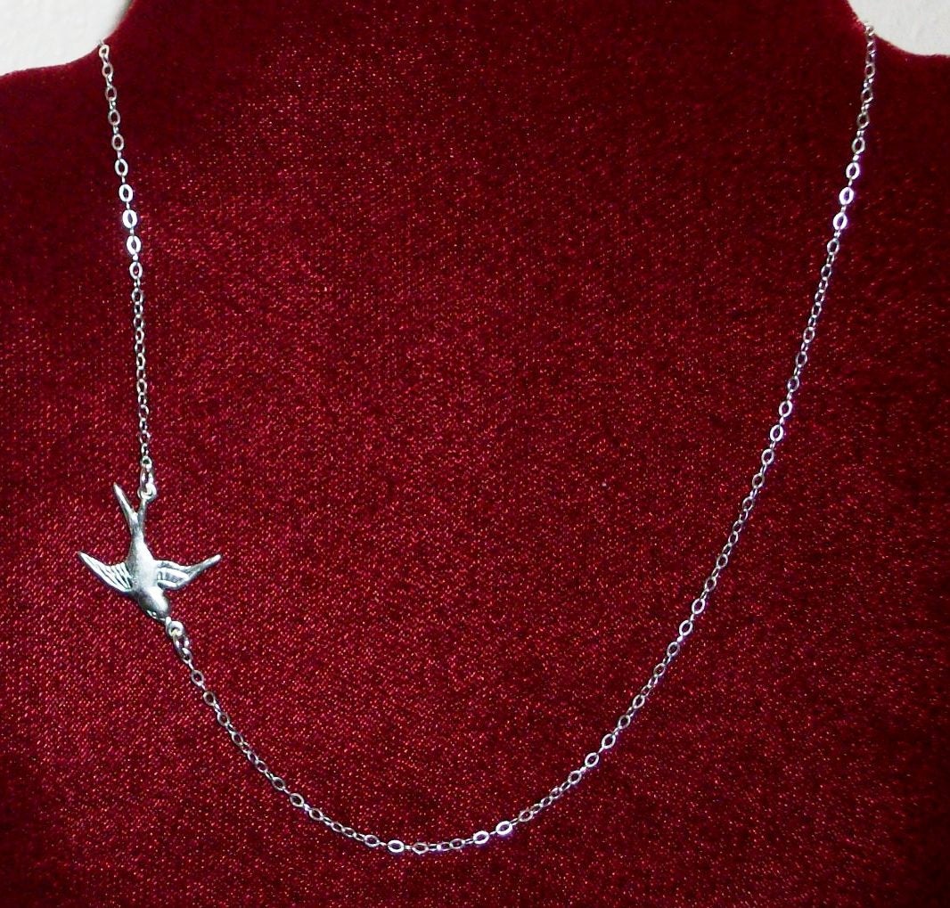 Set of Four-Bird Necklace, Sparrow Necklace, Sterling Silver Necklace, Sideways Fly Away Silver Bird Necklace, Bridesmaid Gift, Wedding