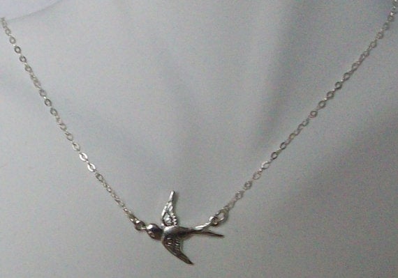 Set of Four Bird Necklaces, Sparrow Necklace, Sterling Silver Necklace, Fly Away Bird Necklace, Bridesmaid Gift, Wedding, Bridal