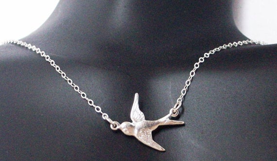 Set of Four Bird Necklaces, Sparrow Necklace, Sterling Silver Necklace, Fly Away Bird Necklace, Bridesmaid Gift, Wedding, Bridal