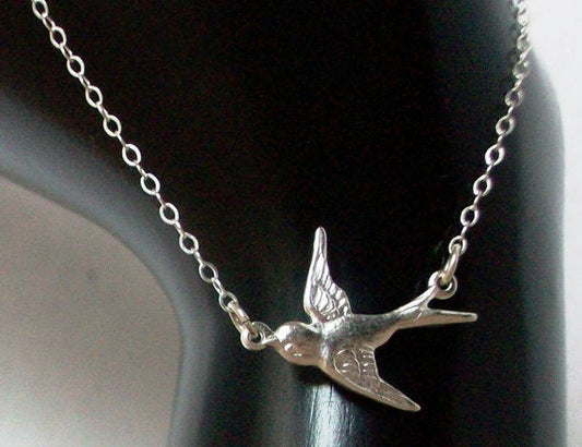 Set of Five Bird Necklaces, Sparrow Necklace, Sterling Silver Necklace, Fly Away Bird Necklace, Bridesmaid Gift, Wedding, Bridal
