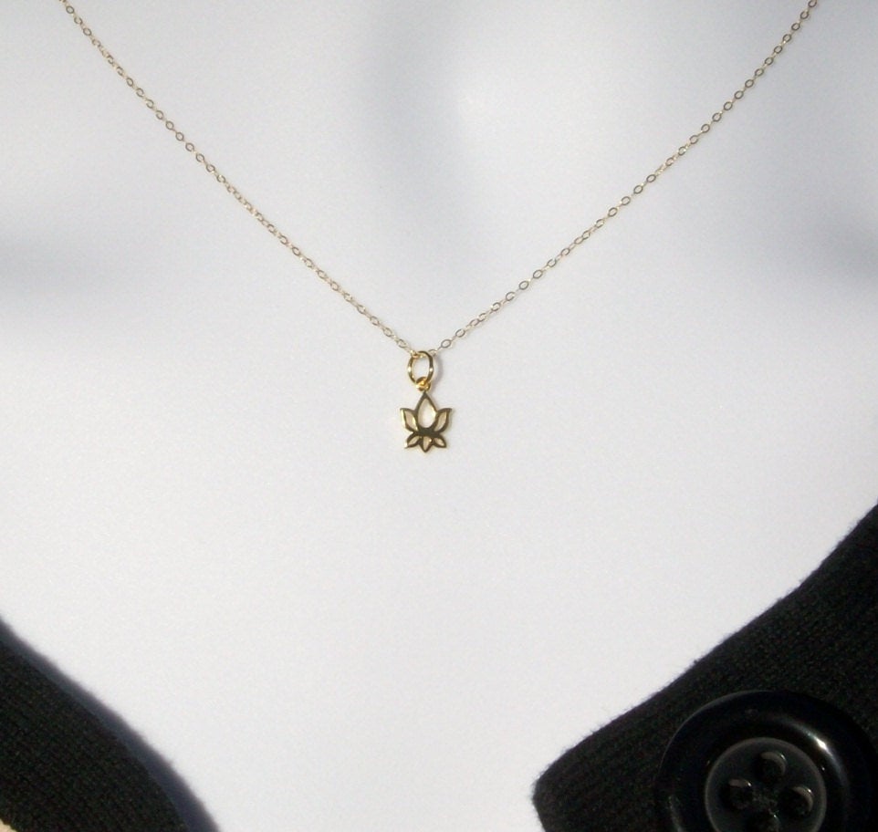 Tiny Lotus Necklace - Gold Lotus Necklace - Tiny Gold Lotus Flower Necklace, Gold Filled Necklace, bridesmaid gifts, gold, yellow, Wedding