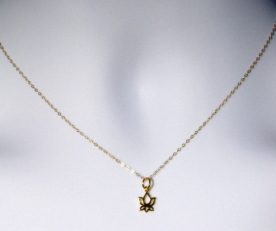 Gold Lotus Necklace - Tiny Gold Lotus Flower Necklace, Gold Filled Necklace, bridesmaid gifts, gold, yellow, Wedding, Moth