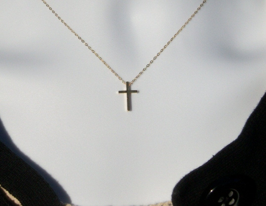 Gold Cross Necklace - Cross Necklace, Gold Filled Necklace, bridesmaid gifts, gold, yellow, Wedding, Mothers Day, Bridal