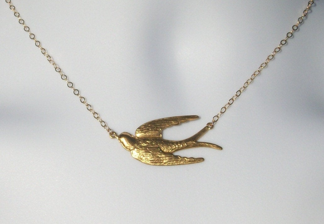 Gold Swallow Necklace - Soaring Swallow Necklace, Gold Filled Necklace, bridesmaid gifts, gold, yellow, Wedding, Mothers Day, Bridal