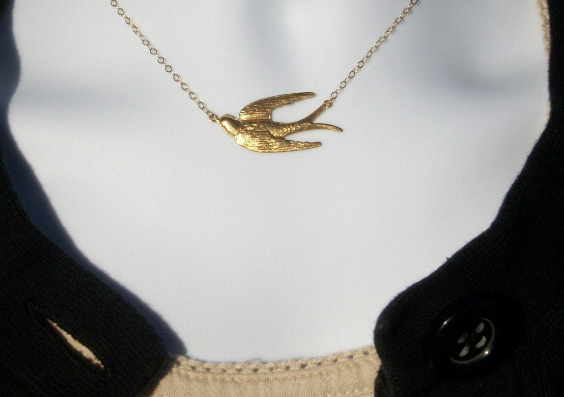 Gold Swallow Necklace - Soaring Swallow Necklace, Gold Filled Necklace, bridesmaid gifts, gold, yellow, Wedding, Mothers Day, Bridal