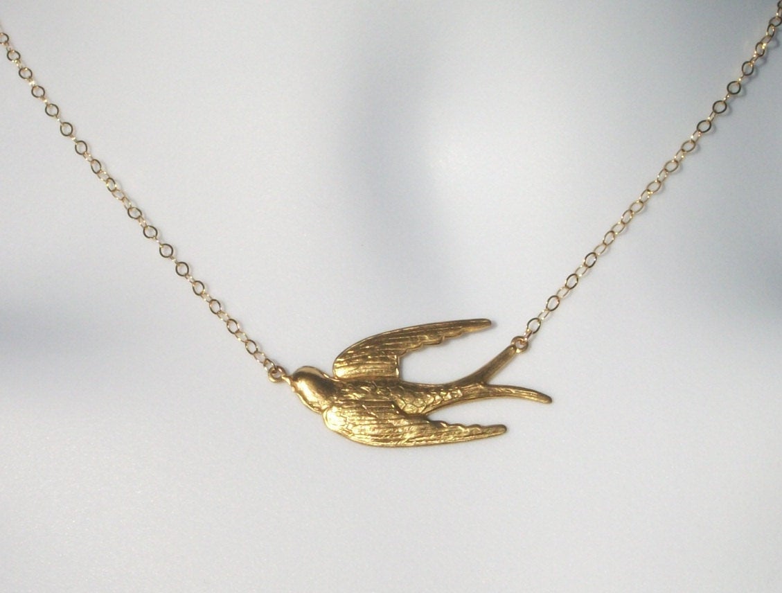 Gold Swallow Necklace - Soaring Swallow Necklace, Gold Filled Necklace, bridesmaid gifts, gold, yellow, Wedding, Mothers Day, Bridal