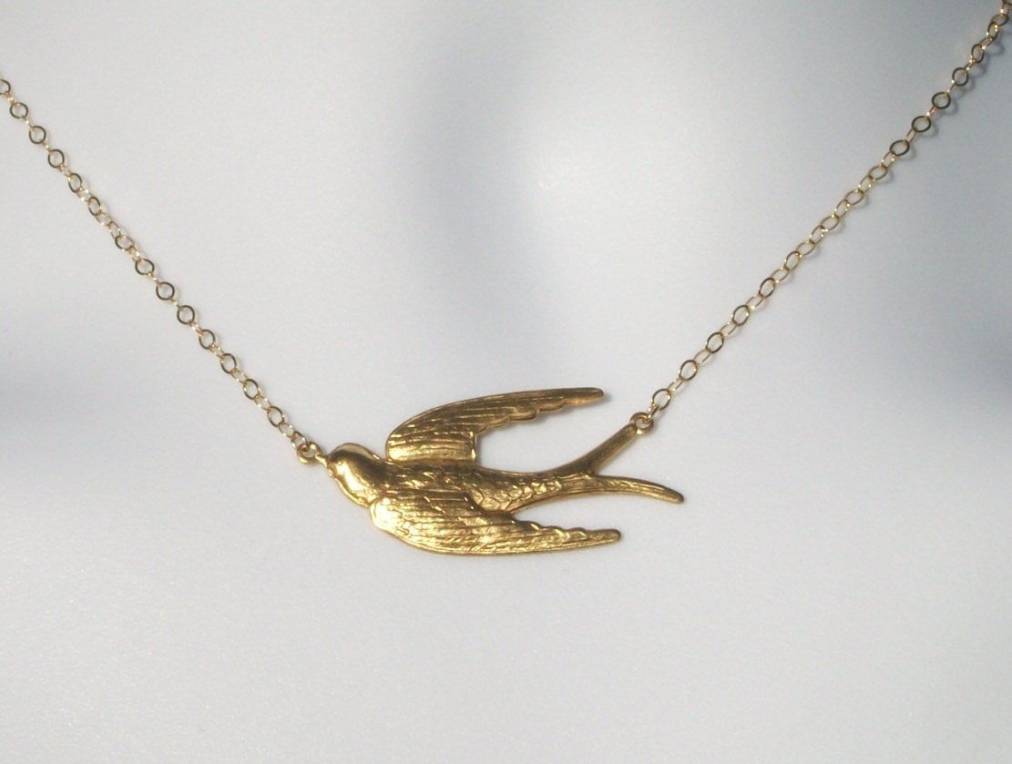 Gold Swallow Necklace - Soaring Swallow Necklace, Gold Filled Necklace, bridesmaid gifts, gold, yellow, Wedding, Mothers Day, Bridal