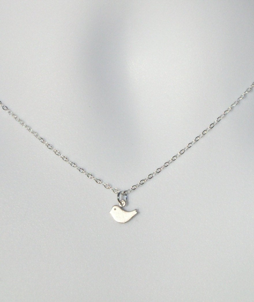 Silver Bird Necklace - Tiny Silver Bird Necklace, Sterling Silver Necklace, bridesmaid gifts, grey, white, silver, Mothers Day