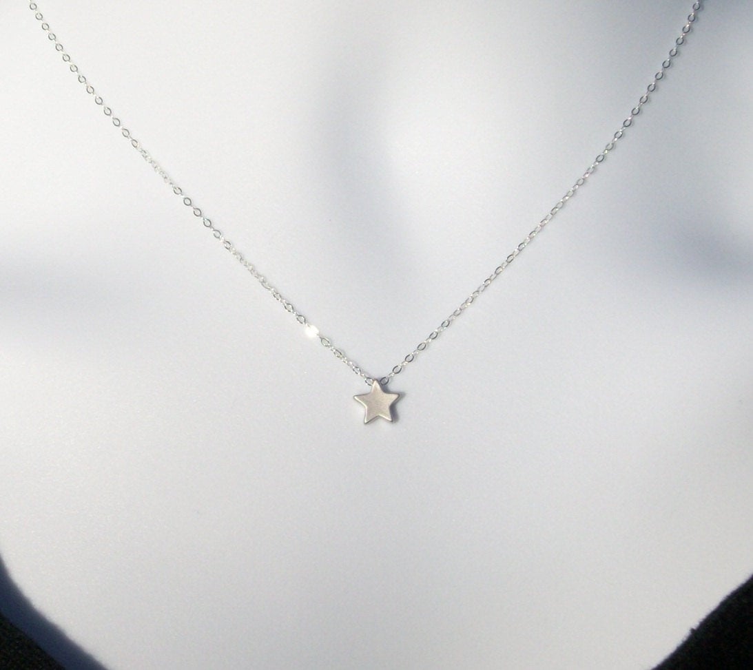 Silver Star Necklace - Tiny Silver Star Necklace, Sterling Silver Necklace, bridesmaid gifts, grey, white, silver, Mothers Day