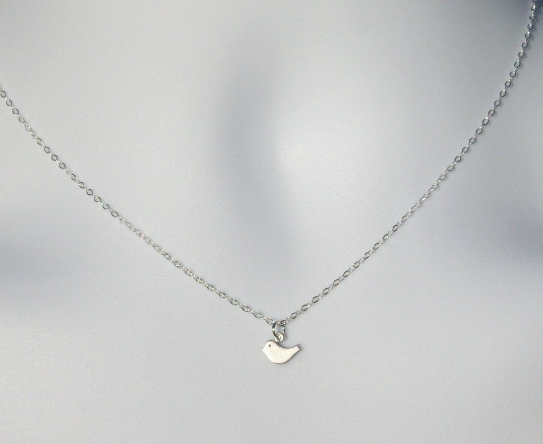 Silver Bird Necklace - Tiny Silver Bird Necklace, Sterling Silver Necklace, bridesmaid gifts, grey, white, silver, Mothers Day