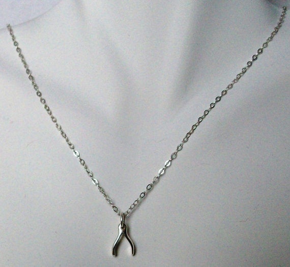 Wishbone Necklace, Sterling Silver Wishbone Necklace, Sterling Silver Necklace, bridesmaid gifts, grey, white, silver, Mothers Day