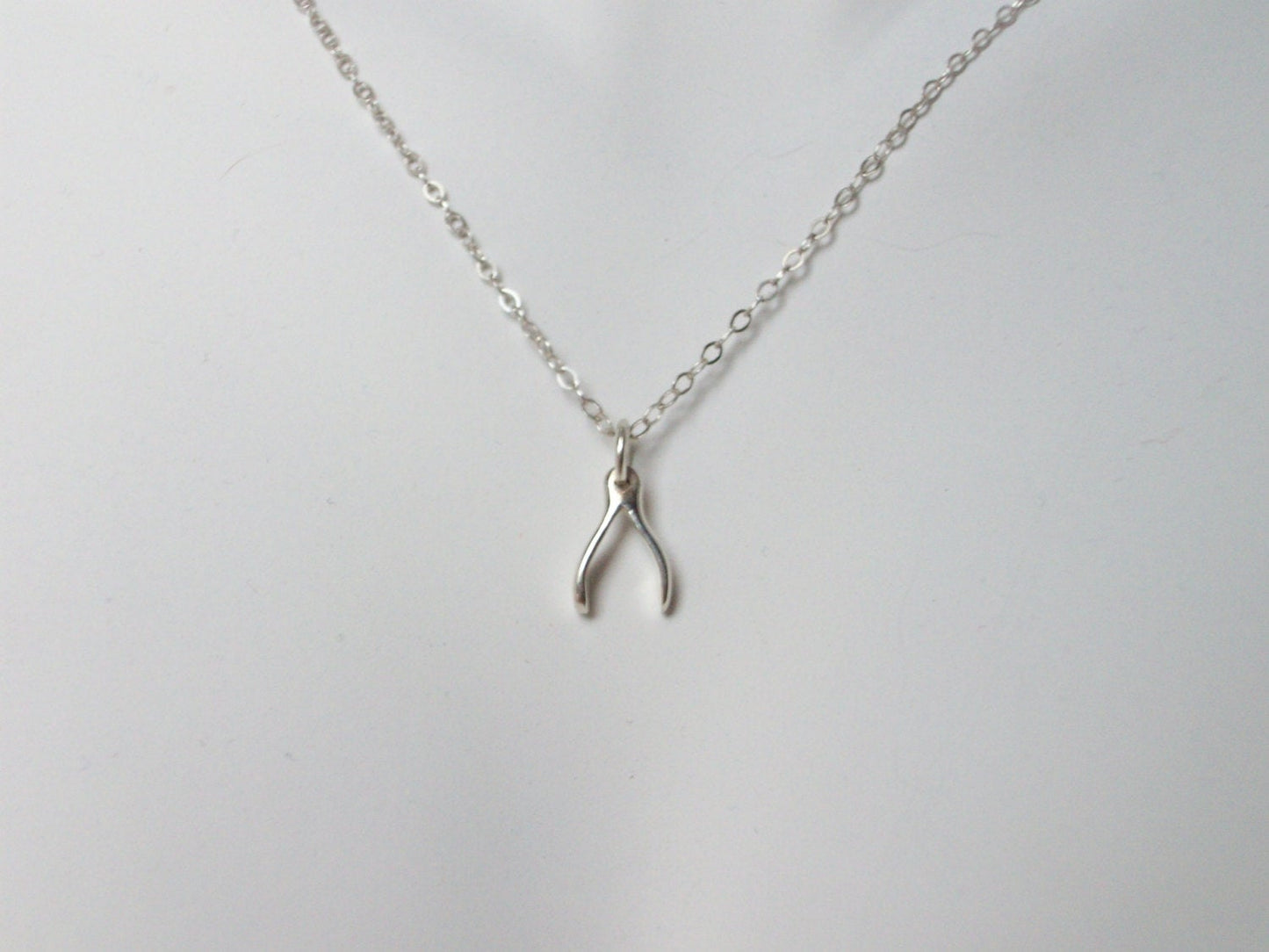 Wishbone Necklace, Sterling Silver Wishbone Necklace, Sterling Silver Necklace, bridesmaid gifts, grey, white, silver, Mothers Day