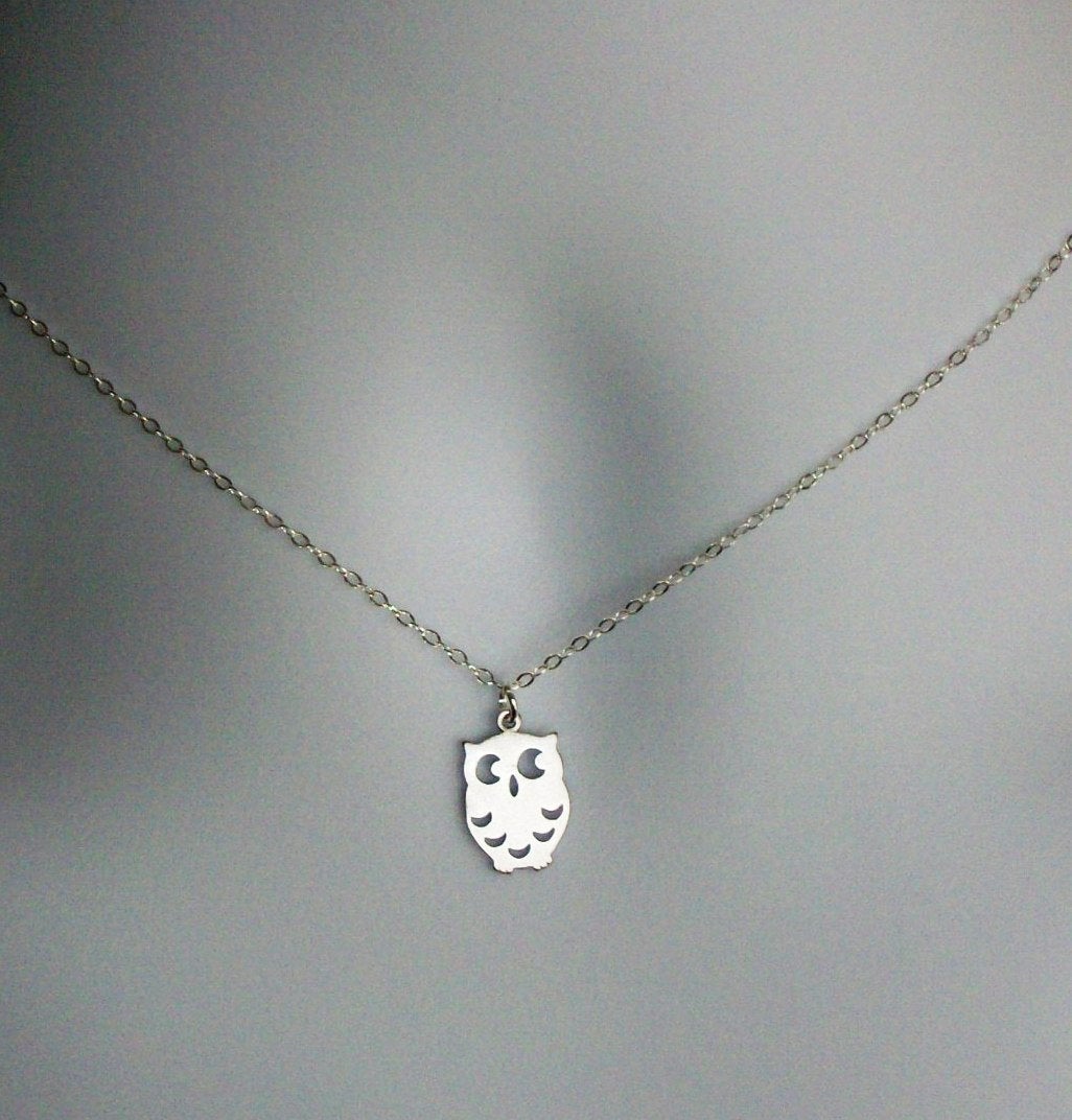 Silver Owl Necklace - Sterling Silver Owl Necklace, Sterling Silver Necklace, bridesmaid gifts, grey, white, silver, Mothers Day