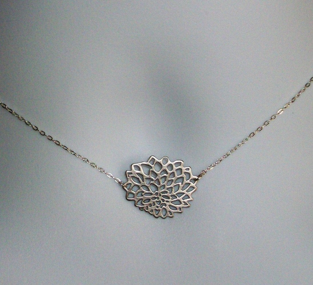 Dahlia Necklace - Silver Chrysanthemum Necklace, Sterling Silver Necklace, Mothers Day, Bridesmaid gifts, Wedding, Bridal