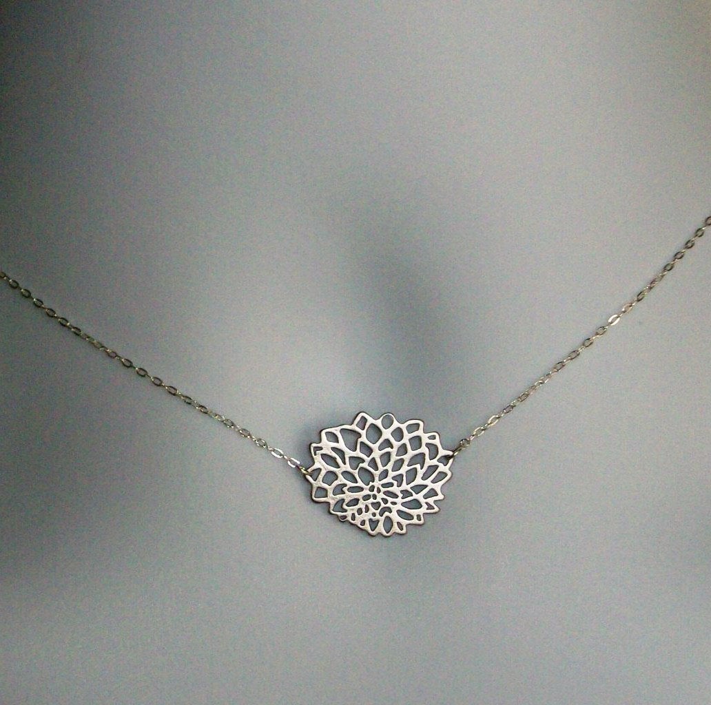 Dahlia Necklace - Silver Chrysanthemum Necklace, Sterling Silver Necklace, Mothers Day, Bridesmaid gifts, Wedding, Bridal