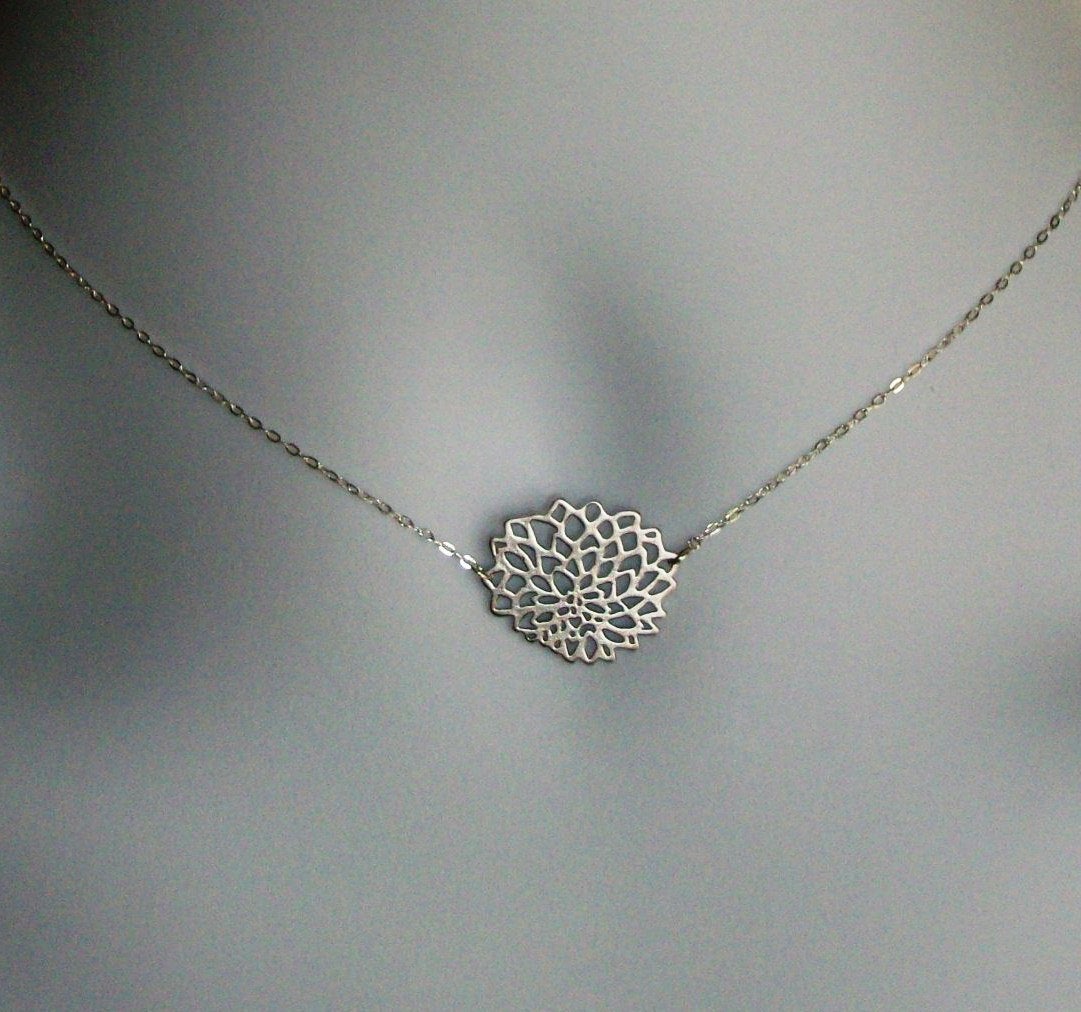 Dahlia Necklace - Silver Chrysanthemum Necklace, Sterling Silver Necklace, Mothers Day, Bridesmaid gifts, Wedding, Bridal