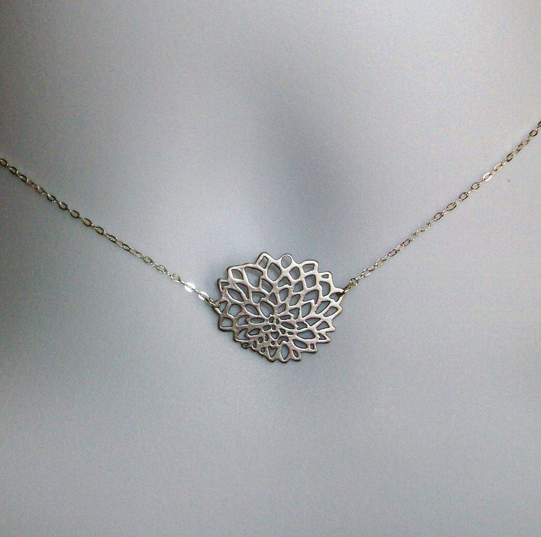 Dahlia Necklace - Silver Chrysanthemum Necklace, Sterling Silver Necklace, Mothers Day, Bridesmaid gifts, Wedding, Bridal