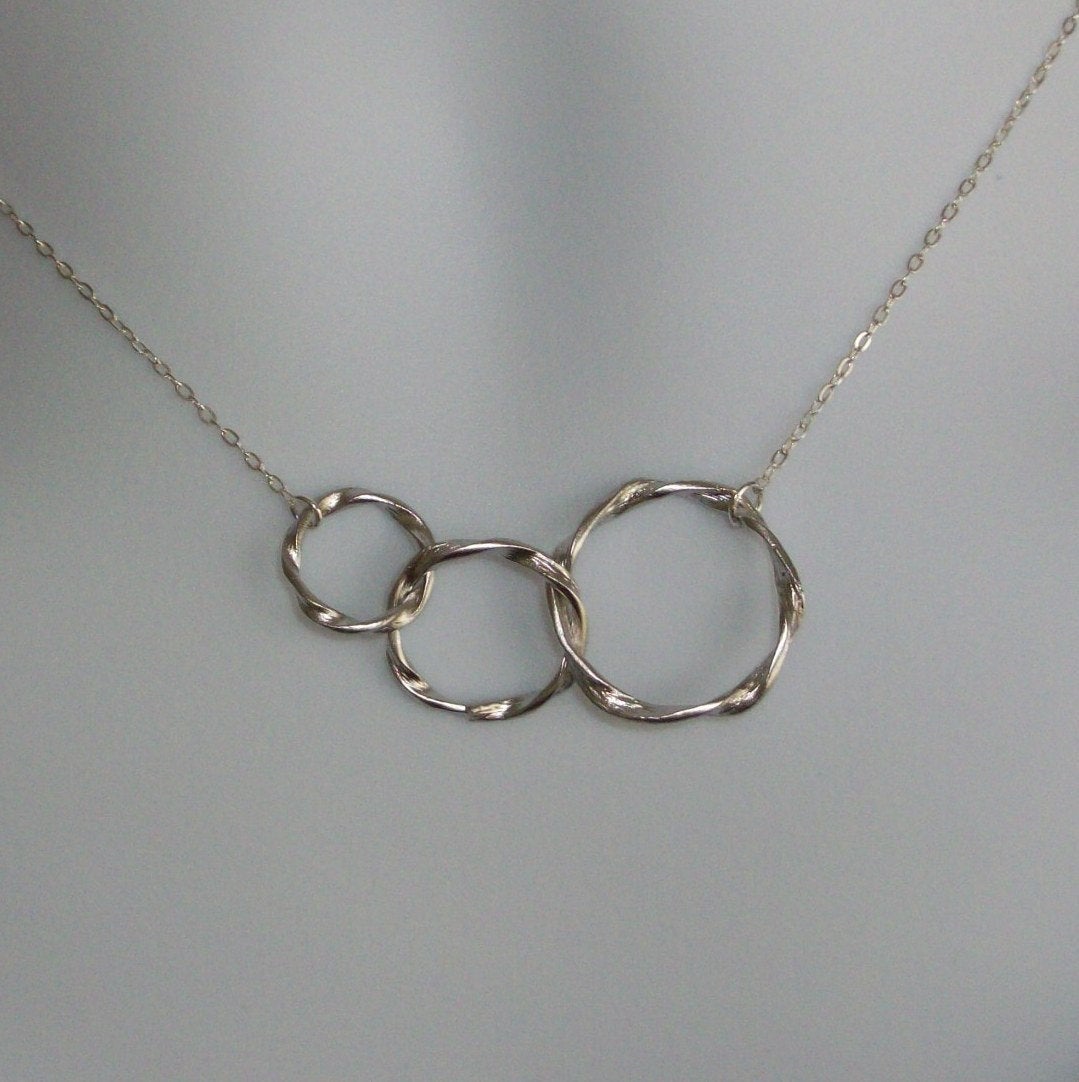 Eternity Necklace - Silver Twisted Triple Eternity Circles Necklace, Sterling Silver Necklace, bridesmaid gifts, weddings, grey,silver,whit