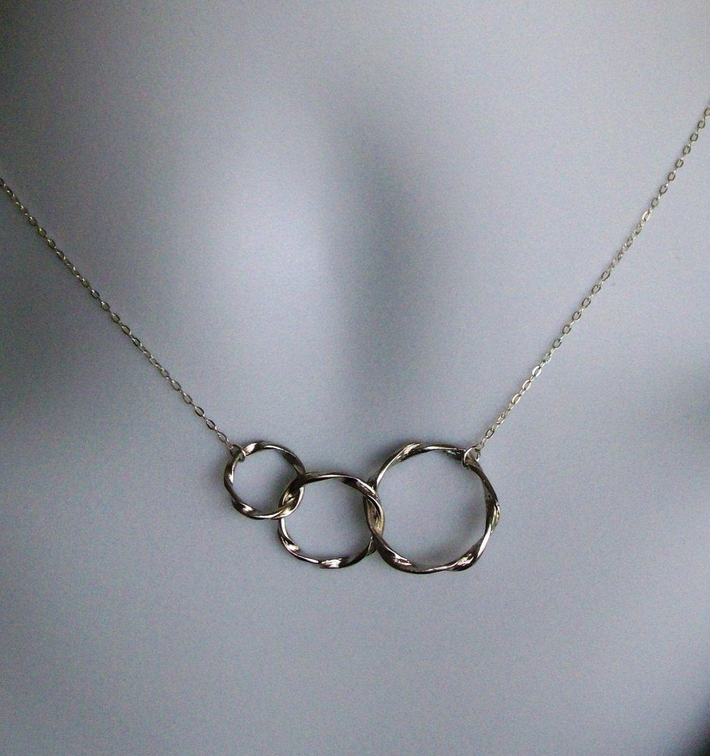 Eternity Necklace - Silver Twisted Triple Eternity Circles Necklace, Sterling Silver Necklace, bridesmaid gifts, weddings, grey,silver,whit