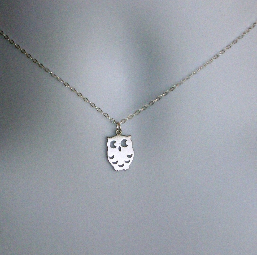 Silver Owl Necklace - Sterling Silver Owl Necklace, Sterling Silver Necklace, bridesmaid gifts, grey, white, silver, Mothers Day