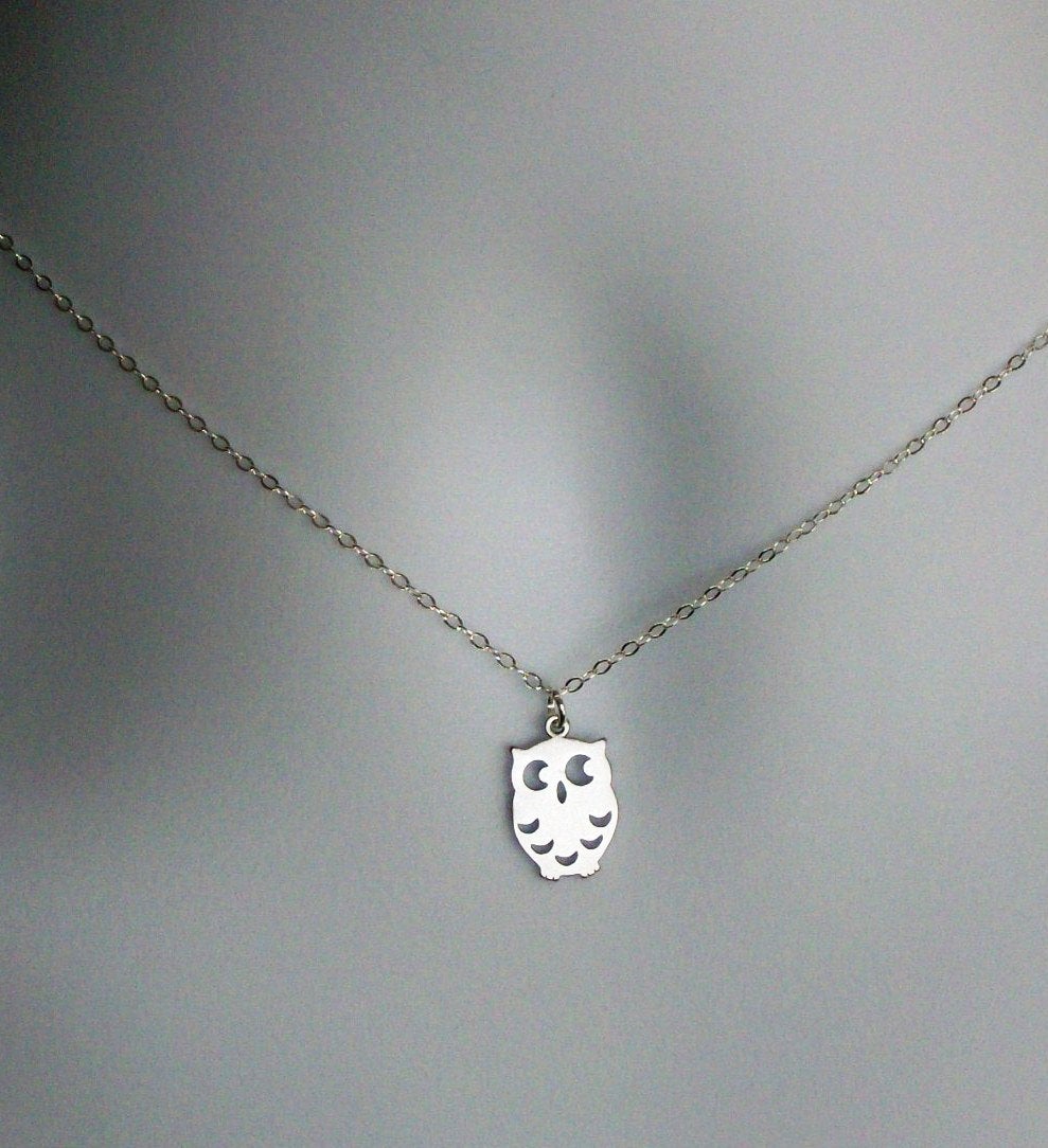 Silver Owl Necklace - Sterling Silver Owl Necklace, Sterling Silver Necklace, bridesmaid gifts, grey, white, silver, Mothers Day