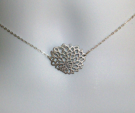 Dahlia Necklace - Silver Chrysanthemum Necklace, Sterling Silver Necklace, Mothers Day, Bridesmaid gifts, Wedding, Bridal