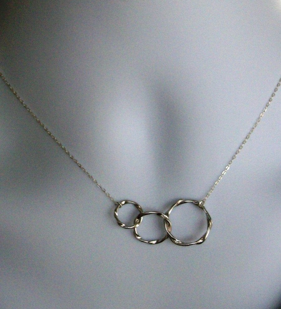 Eternity Necklace - Silver Twisted Triple Eternity Circles Necklace, Sterling Silver Necklace, bridesmaid gifts, weddings, grey,silver,whit