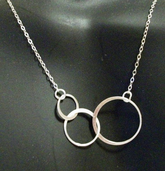 Eternity Necklace - Silver Triple Eternity Circles Necklace, Sterling Silver Necklace, bridesmaid gifts, weddings, grey,silver,white