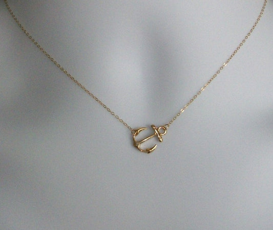 Gold Anchor Necklace - Sideways Anchor Necklace in Gold - Nautical Jewelry - Gold Nautical Charm - Navy Wife Jewelry - Anc