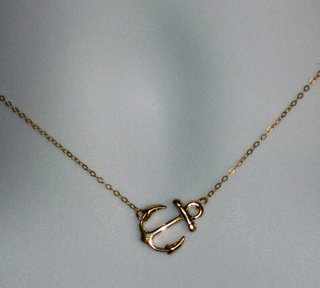 Gold Anchor Necklace - Sideways Anchor Necklace in Gold - Nautical Jewelry - Gold Nautical Charm - Navy Wife Jewelry - Anchor Necklace