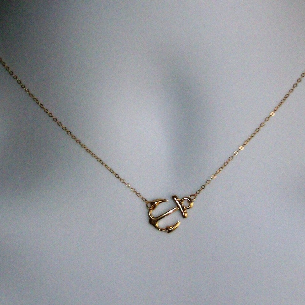 Gold Anchor Necklace - Sideways Anchor Necklace in Gold - Nautical Jewelry - Gold Nautical Charm - Navy Wife Jewelry - Anchor Necklace