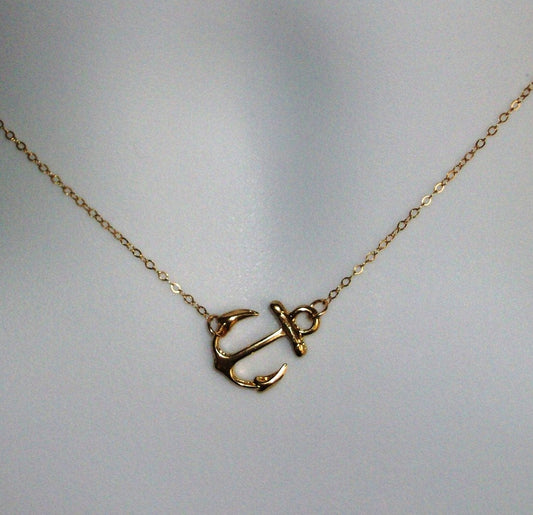 Gold Anchor Necklace - Sideways Anchor Necklace in Gold - Nautical Jewelry - Gold Nautical Charm - Navy Wife Jewelry - Anchor Necklace