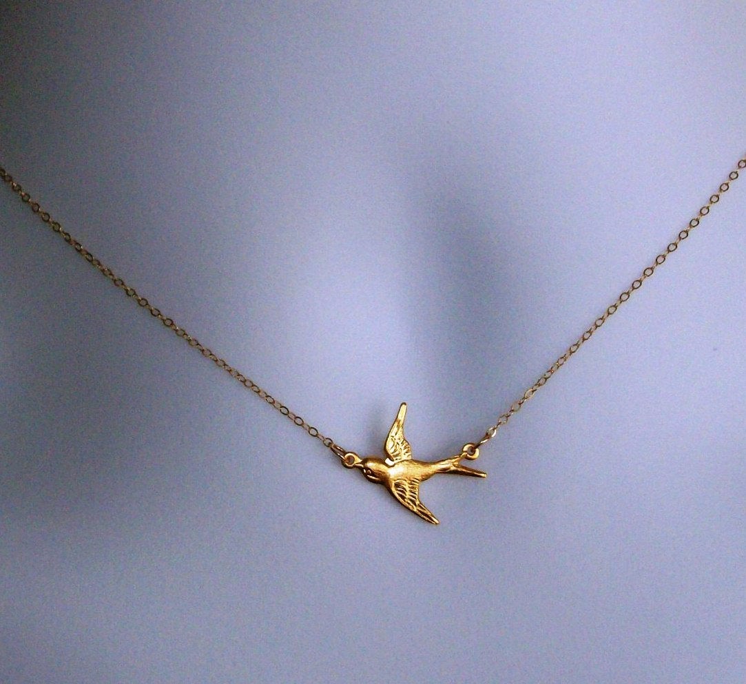 Gold Sparrow Necklace - Sparrow Soaring Necklace in Gold - Gold Tiny Sparrow Necklace, Gold Filled Necklace, Mothers Day, Wedding