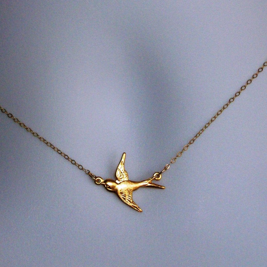 Gold Sparrow Necklace - Sparrow Soaring Necklace in Gold - Gold Tiny Sparrow Necklace, Gold Filled Necklace, Mothers Day, Wedding