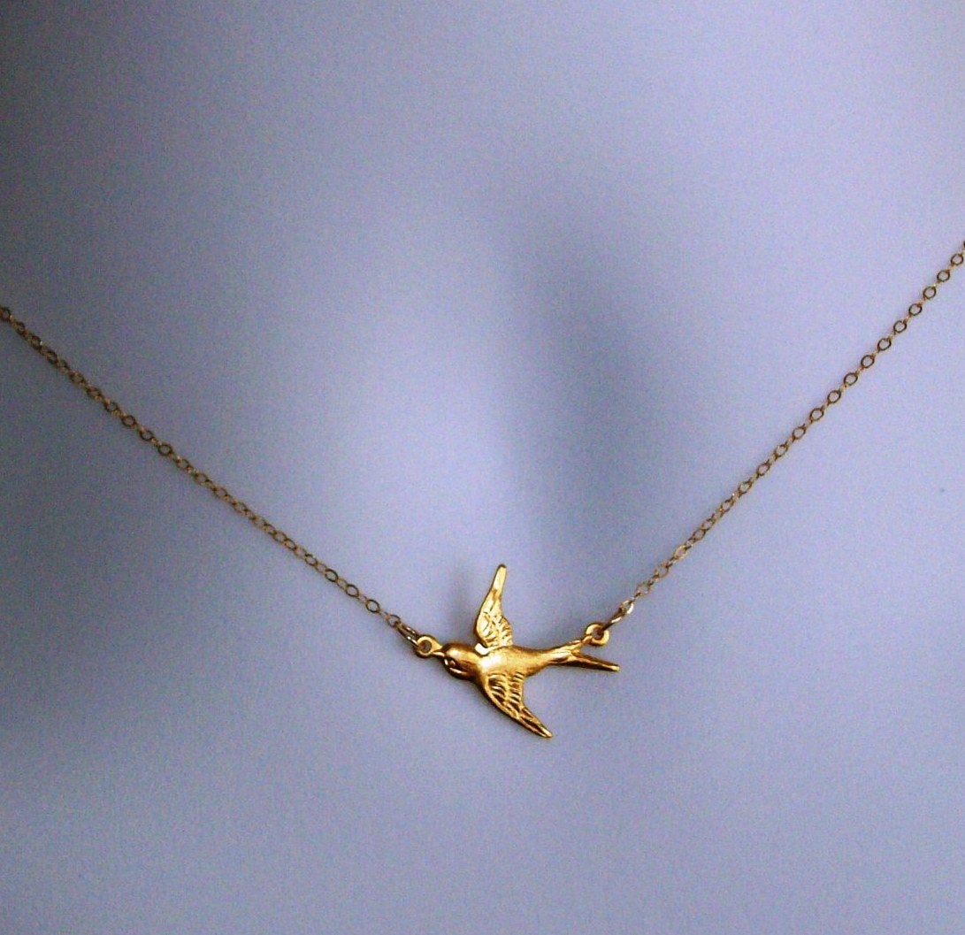 Gold Sparrow Necklace - Sparrow Soaring Necklace in Gold - Gold Tiny Sparrow Necklace, Gold Filled Necklace, Mothers Day, Wedding