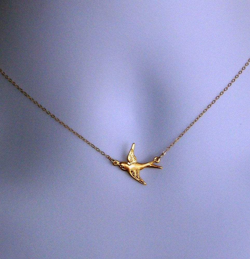 Gold Sparrow Necklace - Sparrow Soaring Necklace in Gold - Gold Tiny Sparrow Necklace, Gold Filled Necklace, Mothers Day, Wedding