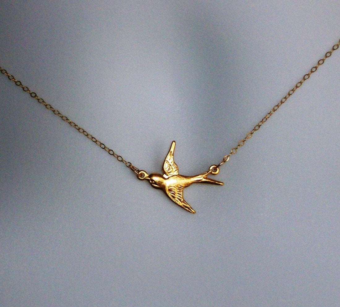 Gold Sparrow Necklace - Sparrow Soaring Necklace in Gold - Gold Tiny Sparrow Necklace, Gold Filled Necklace, Mothers Day, Wedding