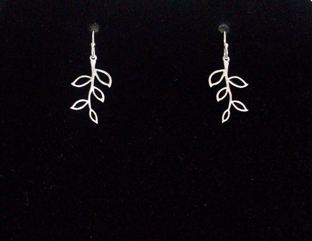 Tiny Olive Branch Earrings, Silver Earrings - Sterling Silver Olive Branch Earrings, Bridesmaid Gifts, wedding, grey, white, silver