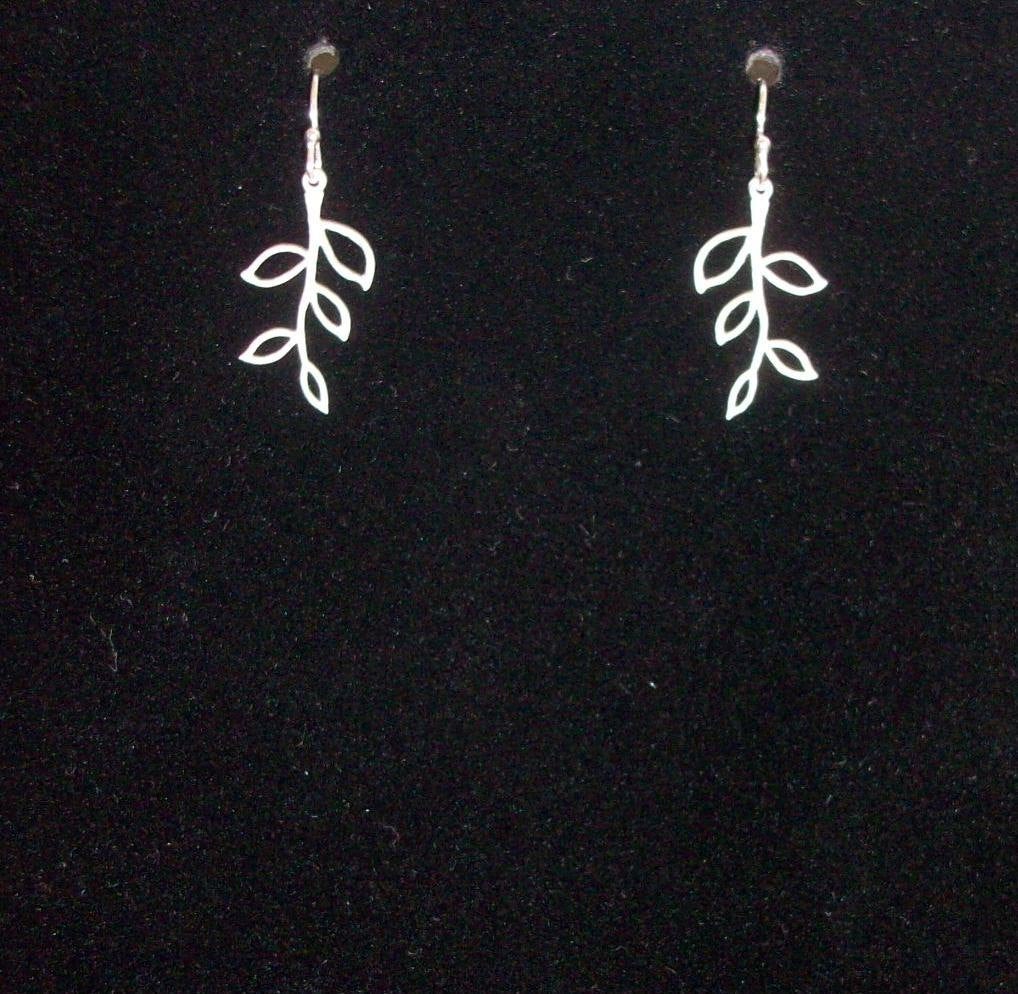 Tiny Olive Branch Earrings, Silver Earrings - Sterling Silver Olive Branch Earrings, Bridesmaid Gifts, wedding, grey, white, silver