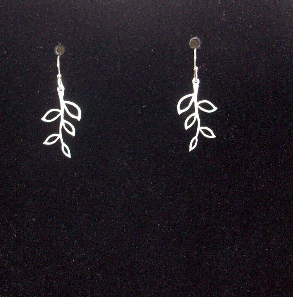 Tiny Olive Branch Earrings, Silver Earrings - Sterling Silver Olive Branch Earrings, Bridesmaid Gifts, wedding, grey, white, silver