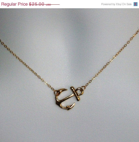 Gold Anchor Necklace - Sideways Anchor Necklace in Gold - Nautical Jewelry - Gold Nautical Charm - Navy Wife Jewelry - Anc