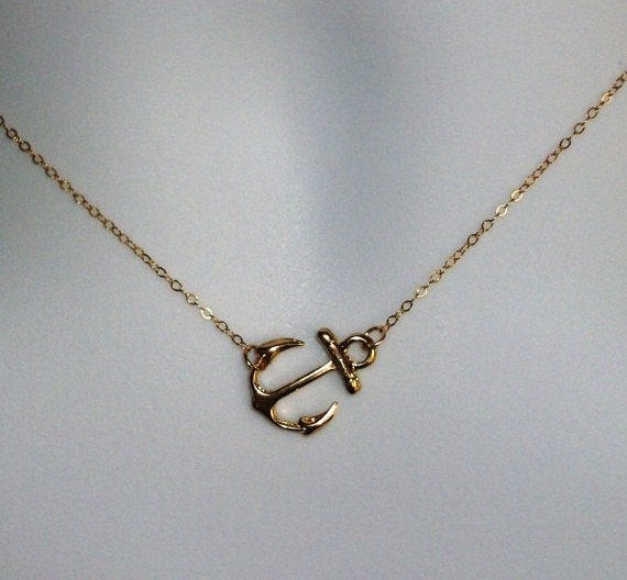 Set of 5 Gold Anchor Necklaces - Sideways Anchor Necklace in Gold - Nautical Jewelry - Gold Nautical Charm - Navy Wife Jewelry - Anc