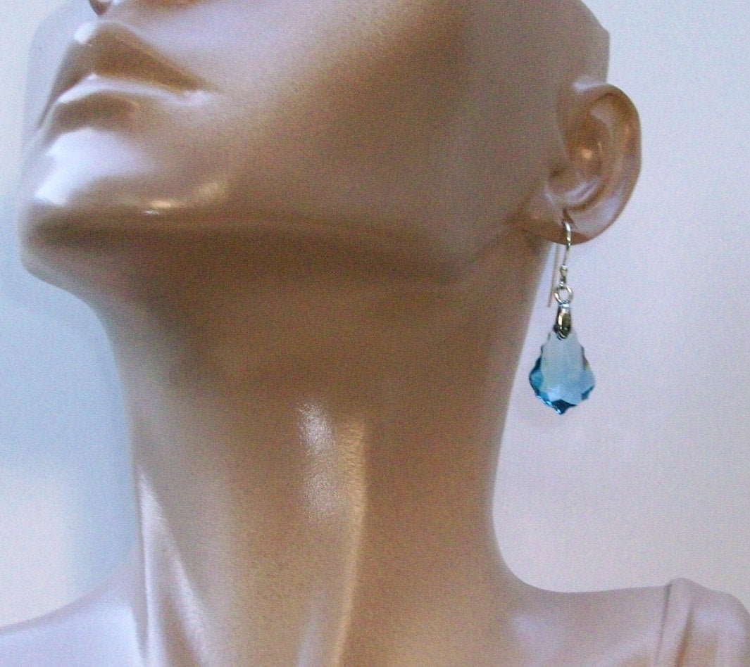 Blue Earrings - Baroque Earrings - Aquamarine Swarovski Baroque Pendant Earrings, Sterling Silver earrings, bridesmaid gifts, weddings