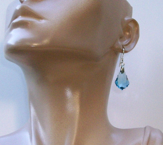 Blue Earrings - Baroque Earrings - Aquamarine Swarovski Baroque Pendant Earrings, Sterling Silver earrings, bridesmaid gifts, weddings