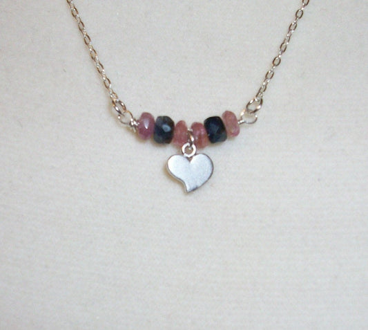 Silver Heart Necklace - Tiny Silver Heart and Tourmaline Necklace, Sterling Silver Necklace, Mothers Day, Gemstone Necklace