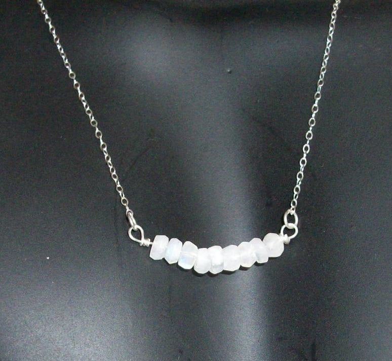 Silver Moonstone Necklace - Tiny Moonstone Bar Necklace, Sterling Silver Necklace, Mothers Day, Gemstone Necklace