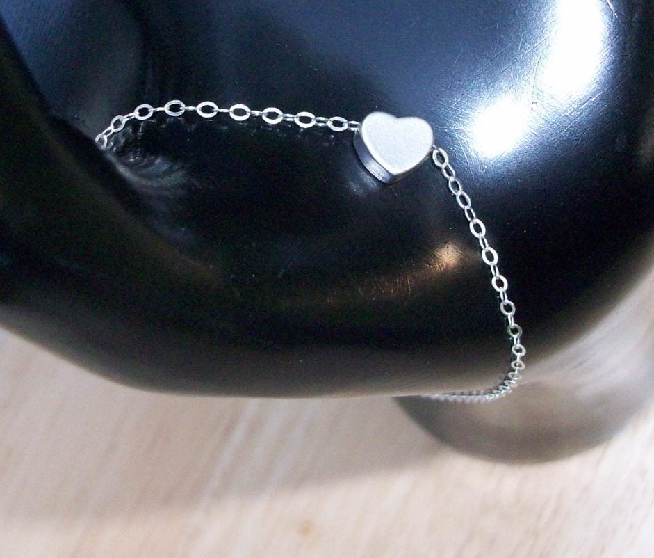 Tiny Silver Heart Bracelet -  Silver Heart Bracelet, Sterling Silver Bracelet, grey, white, silver, Mothers Day