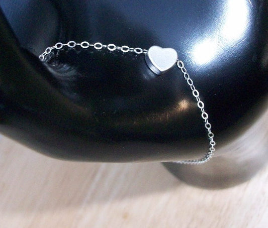 Tiny Silver Heart Bracelet -  Silver Heart Bracelet, Sterling Silver Bracelet, grey, white, silver, Mothers Day