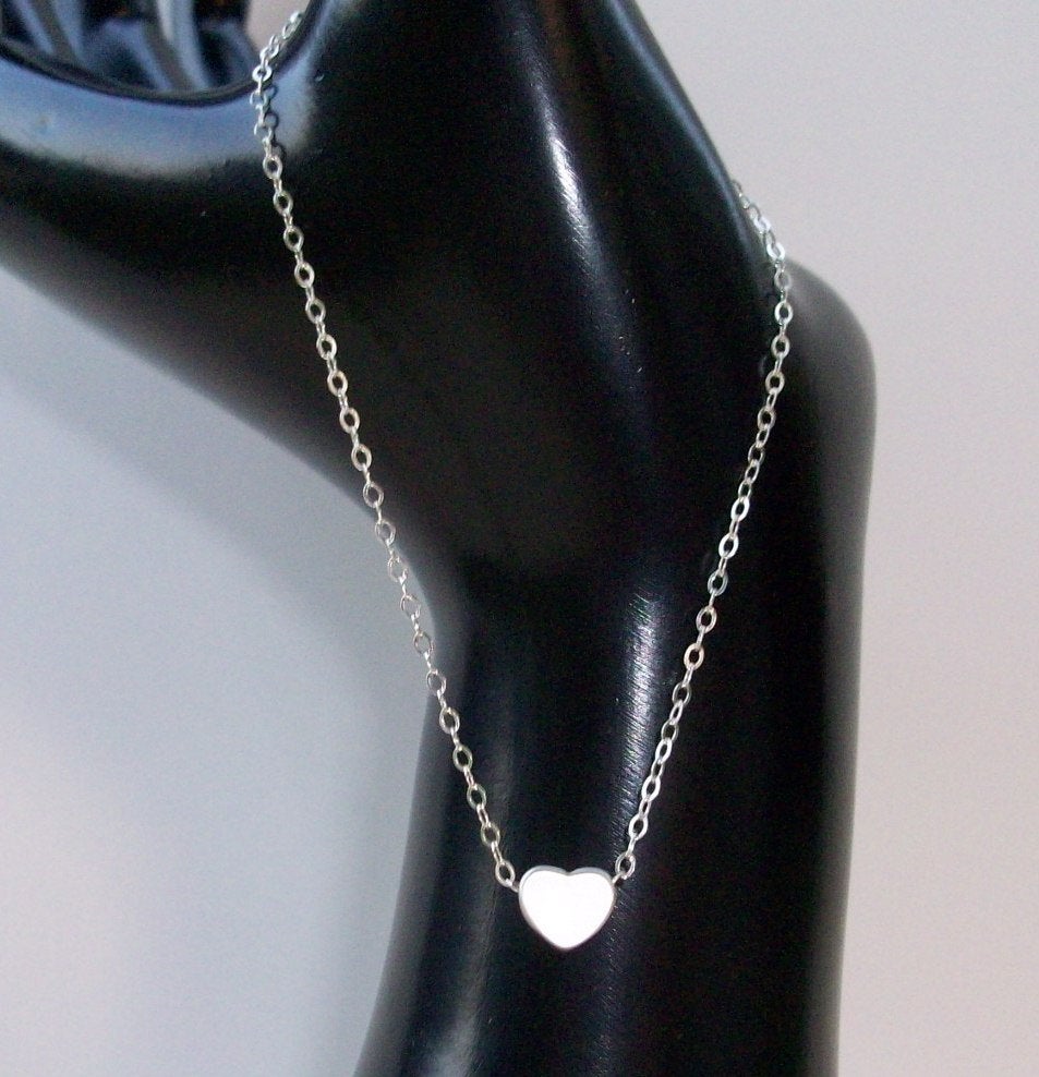Tiny Silver Heart Bracelet -  Silver Heart Bracelet, Sterling Silver Bracelet, grey, white, silver, Mothers Day